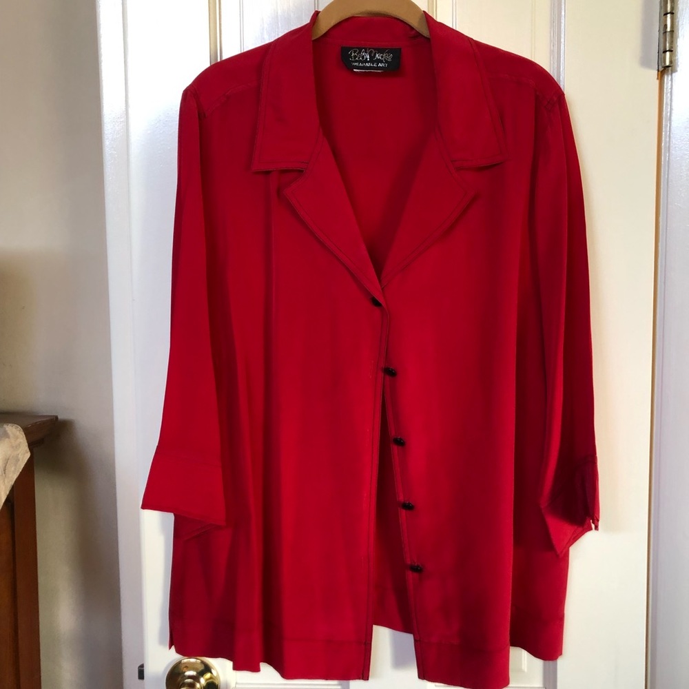 Bob Mackie Red Button Down Swing Blouse - 1X